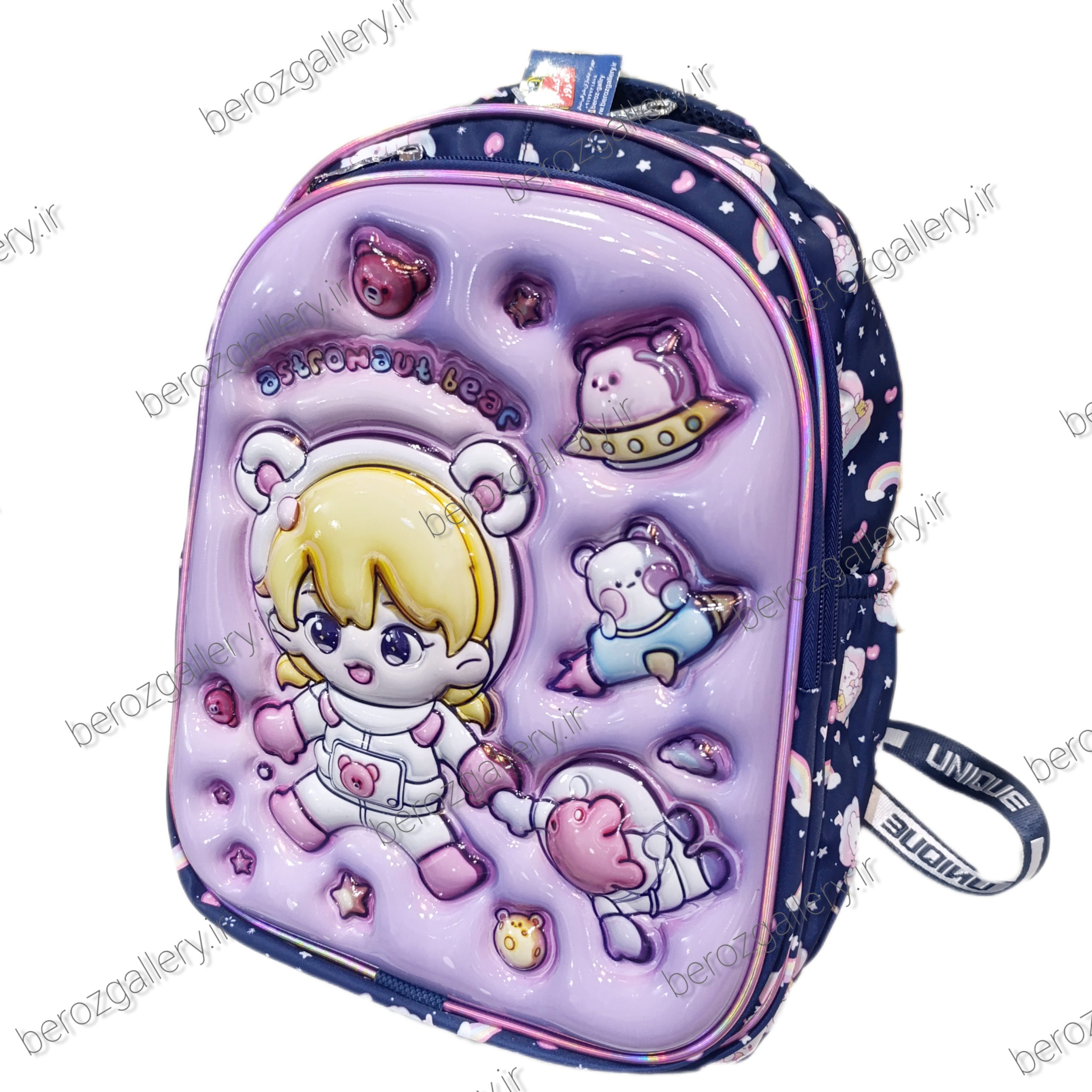 کوله پشتی سه بعدی UNIQUE کیف مدرسه دخترانه طرح دختر و خرس فضانورد - تصویر 3