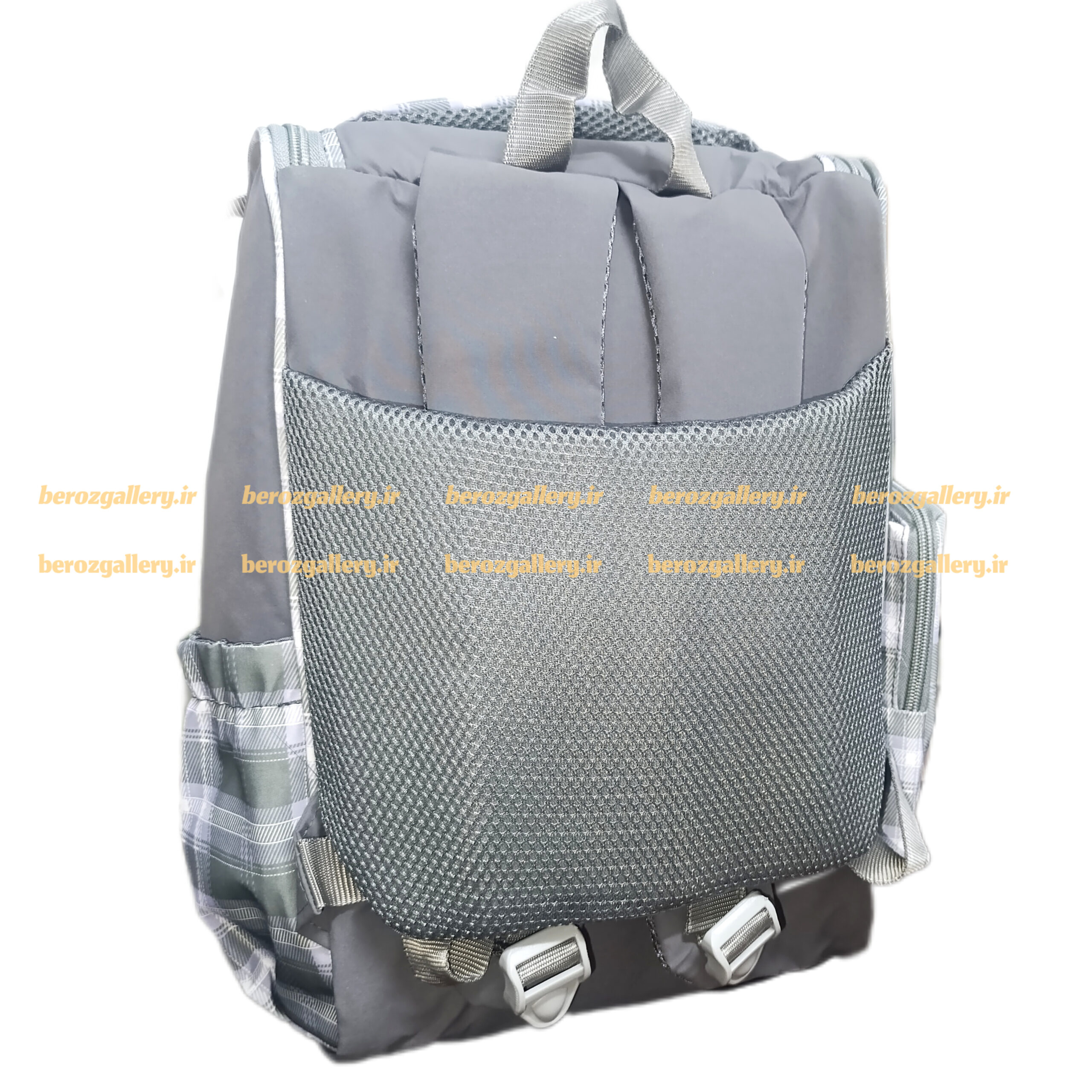 کوله پشتی صندوقی جامدادی دار طرح کرومی خاکستری - تصویر 3