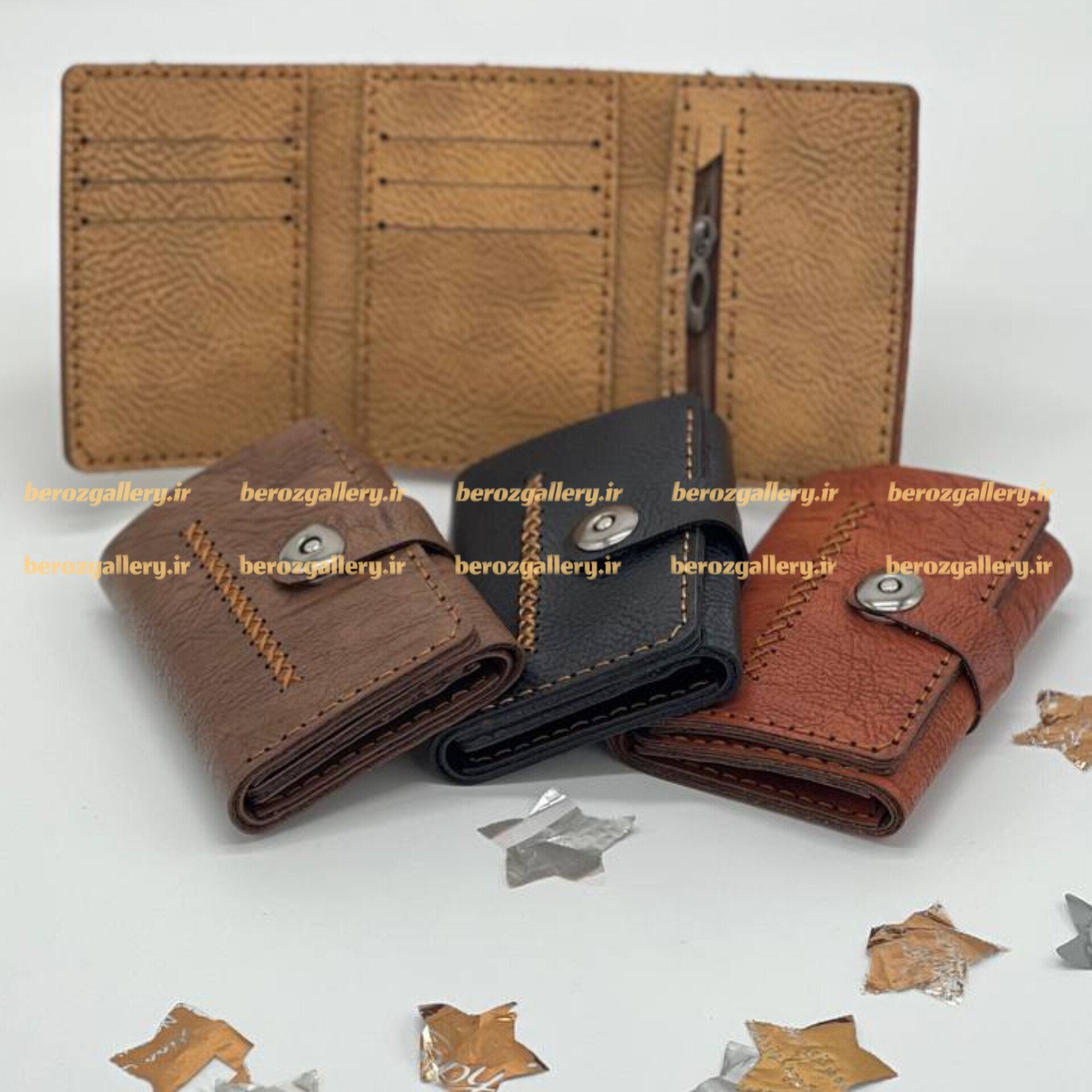 کیف پول چرم شتری جاکارتی دار زنانه و مردانه