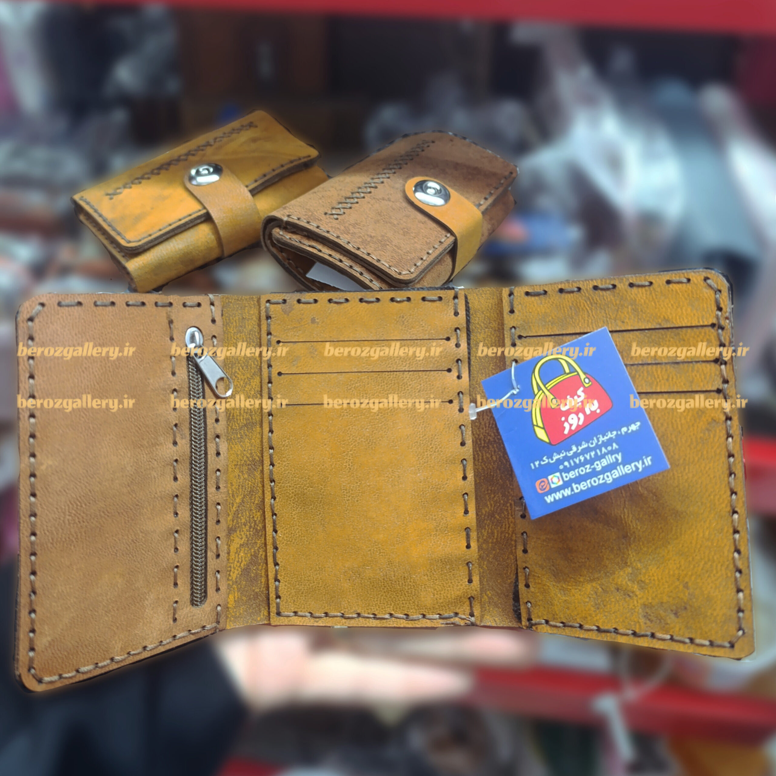 کیف پول چرم شتری جاکارتی دار زنانه و مردانه - تصویر 3